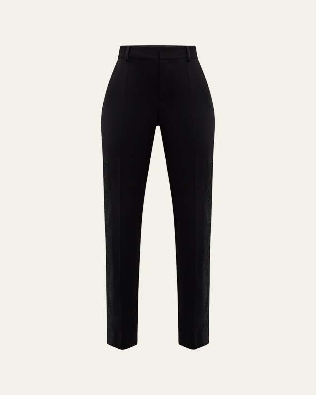 Kerry Cutout Paisley Embroidery Straight-Leg Pants
